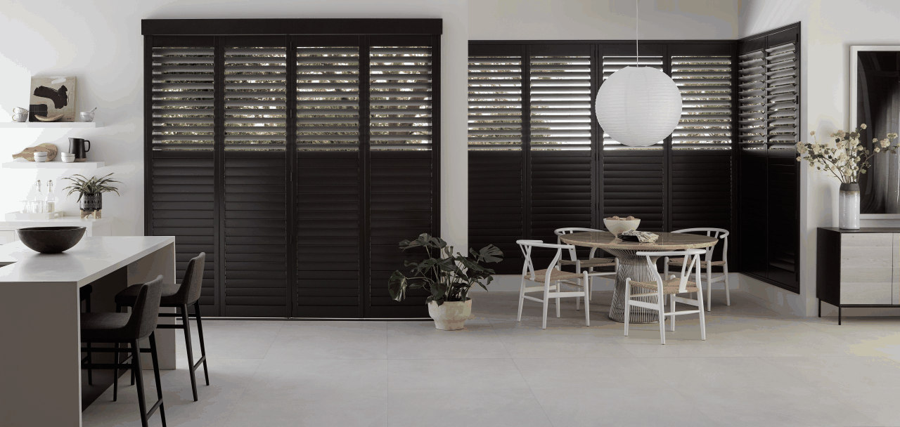 Wood Shutters window treatments in a refined Boulder home